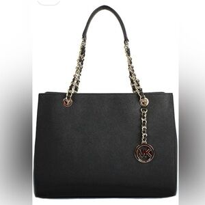 Michael Kors Large Susannah Tote Bag- Black with Gold-Tone Hardware
